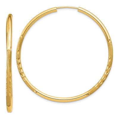 14K Yellow Gold 40mm Diamond-Cut Endless Hoop Earrings