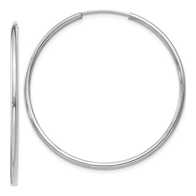 14K White Gold 35mm Endless Tube Hoop Earrings