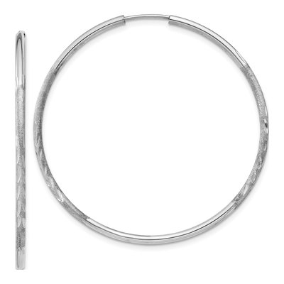 14K White Gold 40mm Diamond-Cut Endless Hoop Earrings