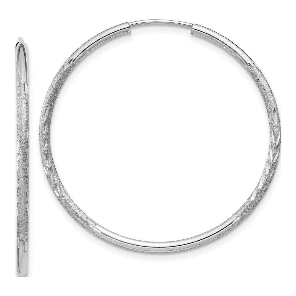 14K White Gold Diamond-Cut Endless Hoop Earrings