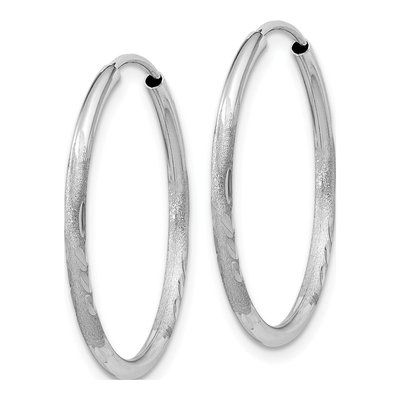 14K White Gold Diamond-Cut Endless Tube Hoop Earrings – view 3
