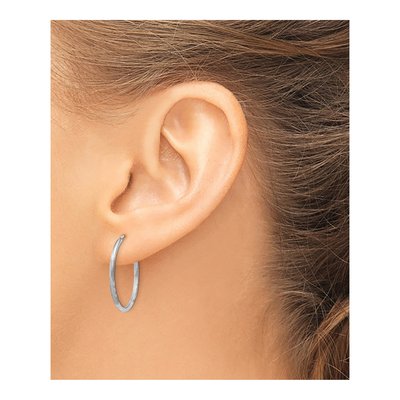 14K White Gold Diamond-Cut Endless Tube Hoop Earrings – view 4