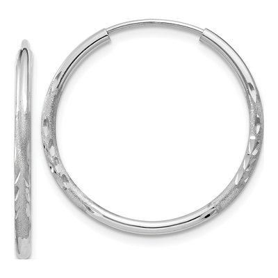 14K White Gold 20mm Diamond-Cut Endless Tube Hoop Earrings