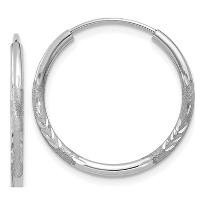 14K White Gold 16mm Diamond-Cut Endless Hoop Earrings