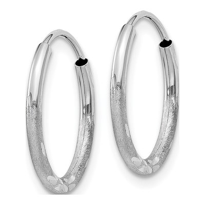 14K White Gold 14mm Diamond-Cut Endless Hoop Earrings – view 3