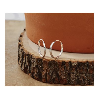 14K White Gold 14mm Diamond-Cut Endless Hoop Earrings – view 6