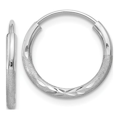 14K White Gold 12mm Diamond-Cut Endless Hoop Earrings