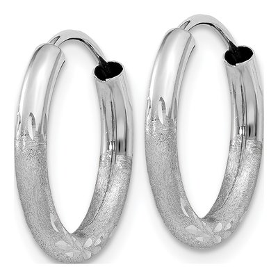 14K White Gold 12mm Diamond-Cut Endless Hoop Earrings – view 3
