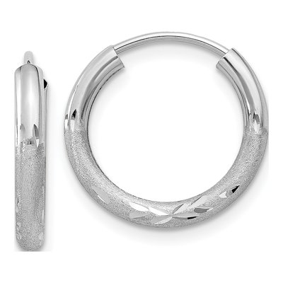 14K White Gold 12mm Diamond-Cut Endless Hoop Earrings