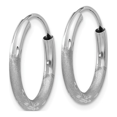 14K White Gold 14mm Diamond-Cut Endless Hoop Earrings – view 3