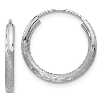 14K White Gold 14mm Diamond-Cut Endless Hoop Earrings