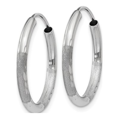 14K White Gold 18mm Diamond-Cut Endless Hoop Earrings – view 3