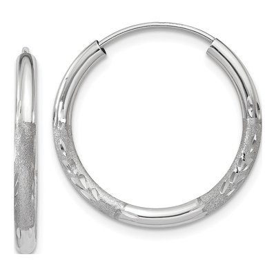 14K White Gold 18mm Diamond-Cut Endless Hoop Earrings