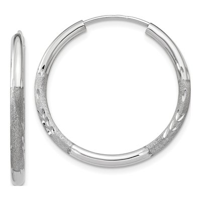 14K White Gold 20mm Diamond-Cut Endless Hoop Earrings