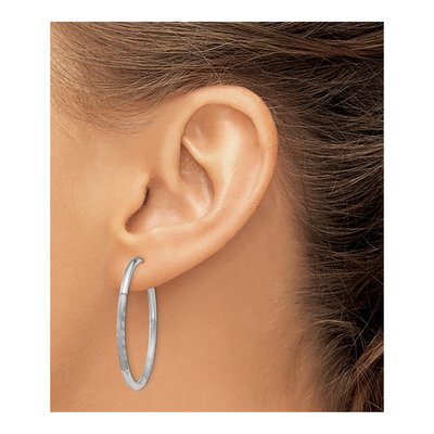 14K White Gold 30mm Diamond-Cut Endless Hoop Earrings – view 4