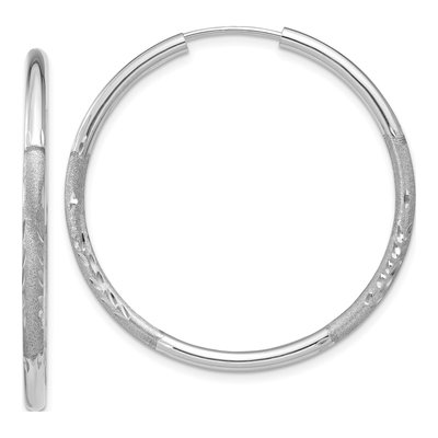14K White Gold 30mm Diamond-Cut Endless Hoop Earrings