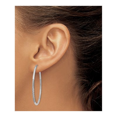 14K White Gold 40mm Diamond-Cut Endless Hoop Earrings – view 4