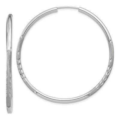 14K White Gold 40mm Diamond-Cut Endless Hoop Earrings