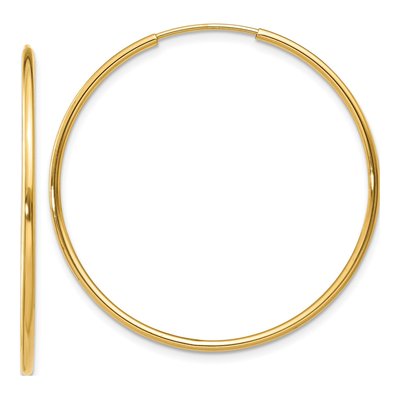 14K Yellow Gold 35mm Endless Tube Hoop Earrings