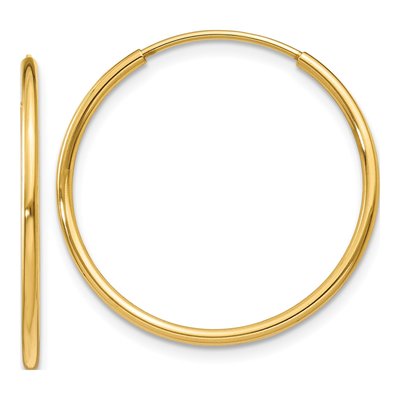 14K Yellow Gold 25mm Endless Tube Hoop Earrings