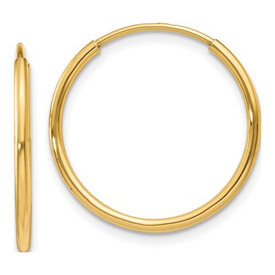 14K Yellow Gold 20mm Endless Tube Hoop Earrings
