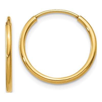 14K Yellow Gold 16mm Endless Tube Hoop Earrings
