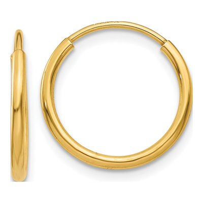 14K Yellow Gold 14mm Endless Tube Hoop Earrings