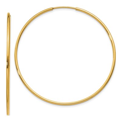 14K Yellow Gold 45mm Endless Tube Hoop Earrings