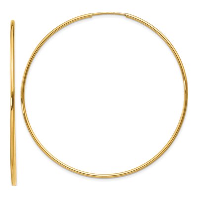 14K Yellow Gold 55mm Endless Tube Hoop Earrings