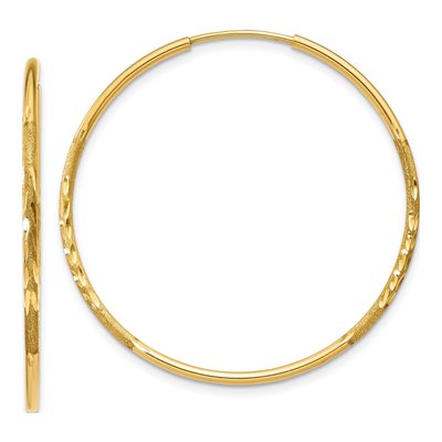 14K Yellow Gold 30mm Diamond-Cut Endless Hoop Earrings