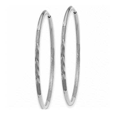 14K White Gold 30mm Diamond-Cut Endless Tube Hoop Earrings – view 2
