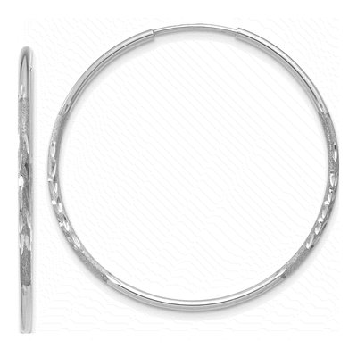 14K White Gold 30mm Diamond-Cut Endless Tube Hoop Earrings