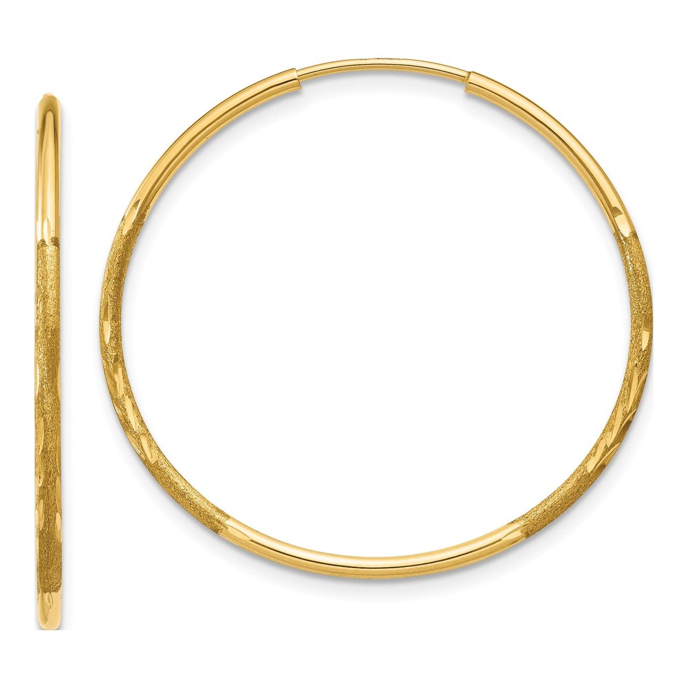14K Yellow Gold Satin Diamond-Cut Endless Hoops