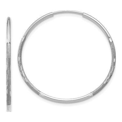14K White Gold 25mm Diamond-Cut Endless Hoop Earrings