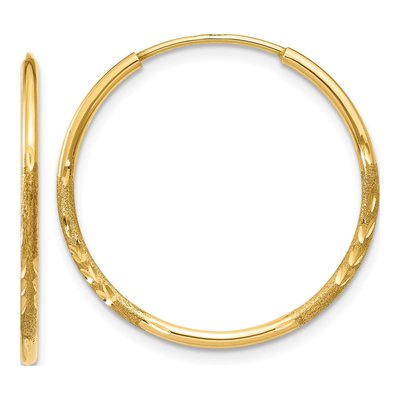 14K Yellow Gold 20mm Diamond-Cut Endless Hoop Earrings