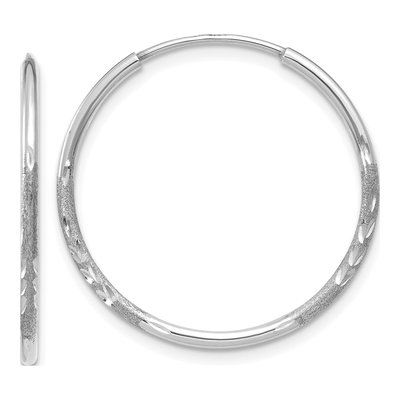 14K White Gold 20mm Diamond-Cut Endless Hoop Earrings