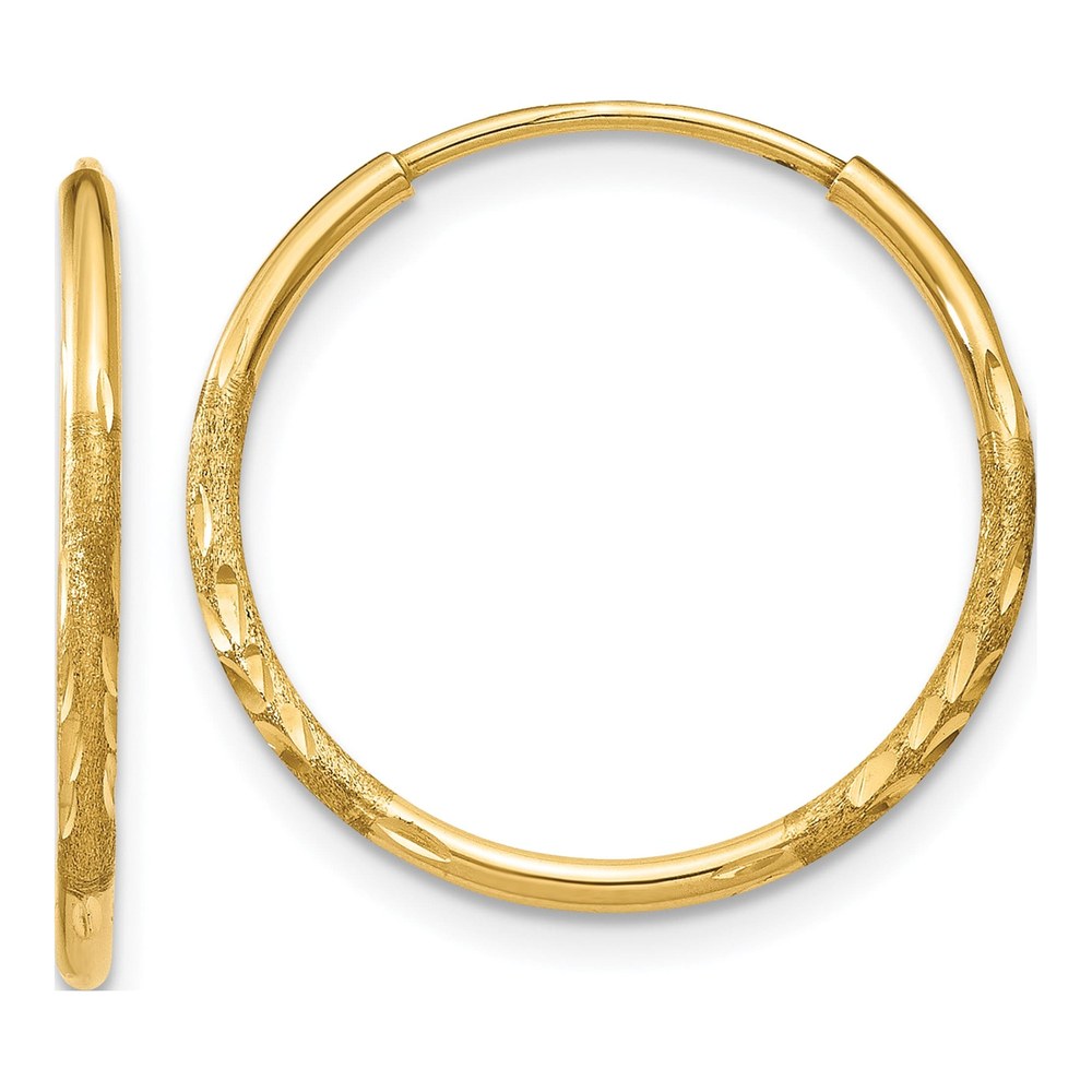 14k Yellow Gold Satin Diamond-cut Hoop Earrings