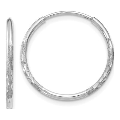 14K White Gold 18mm Diamond-Cut Endless Hoop Earrings