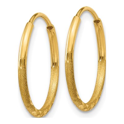 14K Yellow Gold 15mm Diamond-Cut Endless Tube Hoop Earrings – view 3