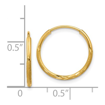14K Yellow Gold 15mm Diamond-Cut Endless Tube Hoop Earrings – view 5