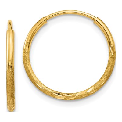 14K Yellow Gold 15mm Diamond-Cut Endless Tube Hoop Earrings