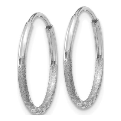 14K White Gold 15mm Diamond-Cut Endless Tube Hoop Earrings – view 2