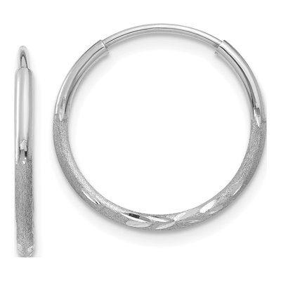 14K White Gold 15mm Diamond-Cut Endless Tube Hoop Earrings