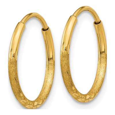 14K Yellow Gold 12mm Diamond-Cut Endless Tube Hoop Earrings – view 3
