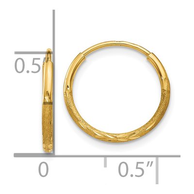 14K Yellow Gold 12mm Diamond-Cut Endless Tube Hoop Earrings – view 5