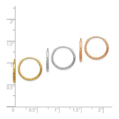 14K Tri-Color Diamond-Cut Endless Hoop Earring Set – view 2