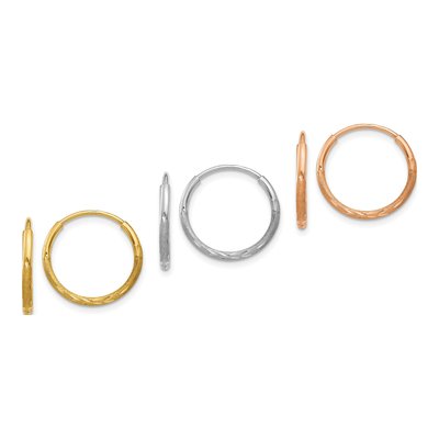 14K Tri-Color Diamond-Cut Endless Hoop Earring Set