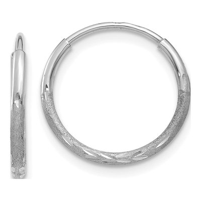 14K White Gold 12mm Diamond-Cut Endless Hoop Earrings