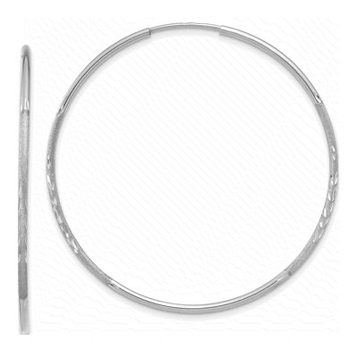 14K White Gold 40mm Diamond-Cut Endless Hoop Earrings