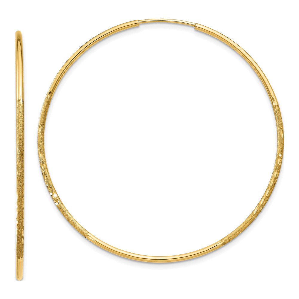 14K Yellow Gold Satin Diamond-Cut Endless Hoop Earrings